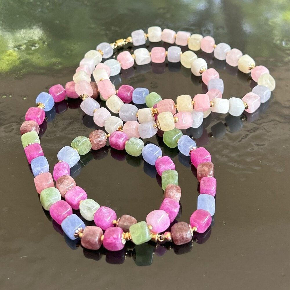 Morganite Necklace OR Tourmaline Necklace, Gemstone Jewelry - Gold Filled